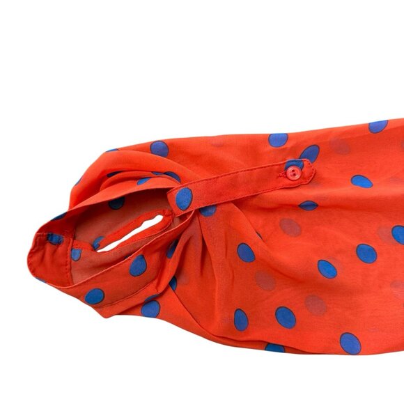 Anthropologie Francesca Blouse Womens Medium Sheer Orange Polka Dot Blue - Picture 5 of 6